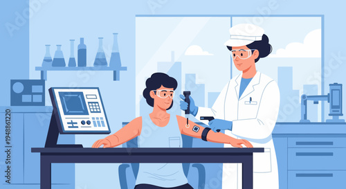 Doctor taking blood pressure.