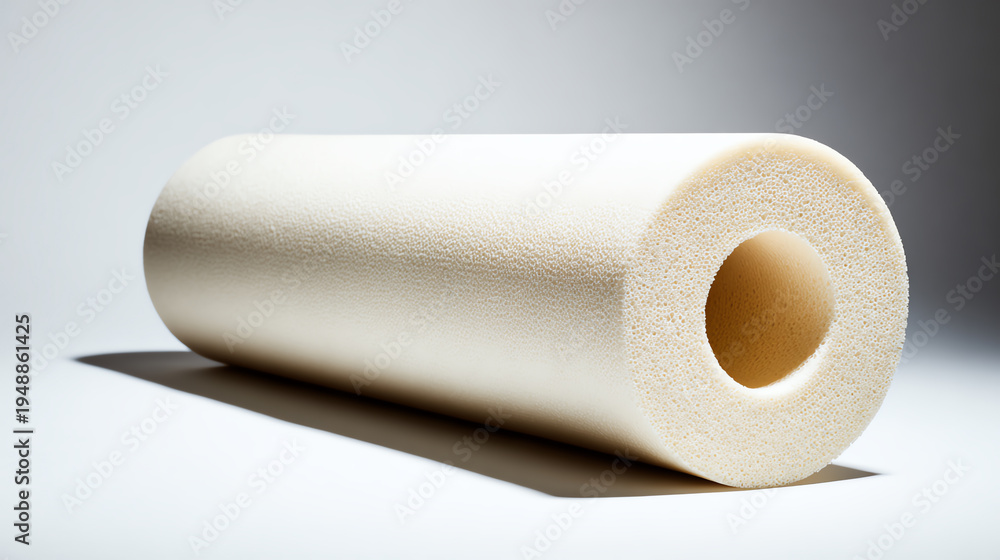 Fototapeta premium A versatile foam cylinder used in various industrial applications, showcasing its smooth surface and hollow center for functionality.