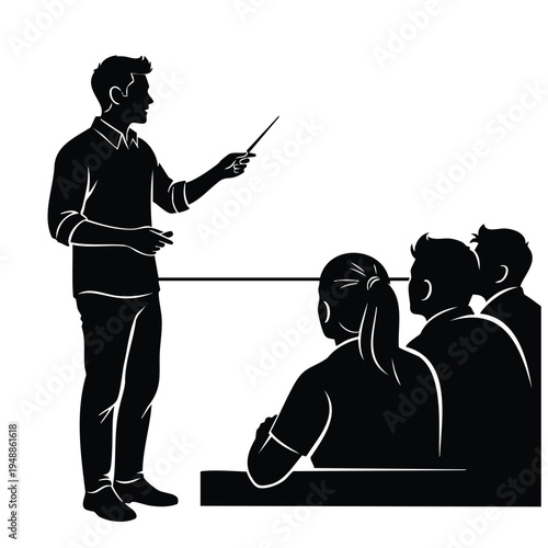 Professor silhouette giving lecture to students during college class