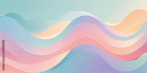 Abstract colorful background featuring wavy vector curves and a vibrant rainbow pattern for a creative summer banner illustration with blue and orange light textures