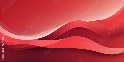 Abstract red background with flowing 3D waves and decorative vector curves creates a modern textured wallpaper design and professional business banner template featuring light art patterns