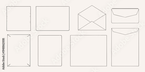 Collection of hand drawn envelope and paper stationery mockup designs