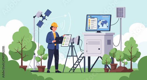 Man with weather station equipment.