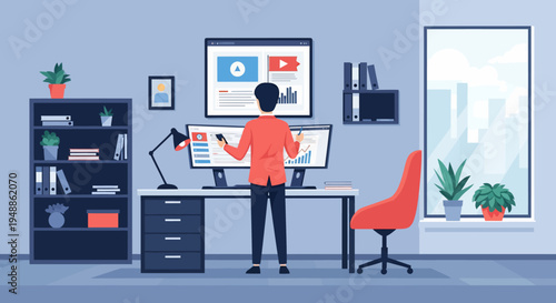 Man Working at Desk.