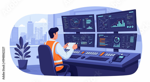 Man Working on Computers.