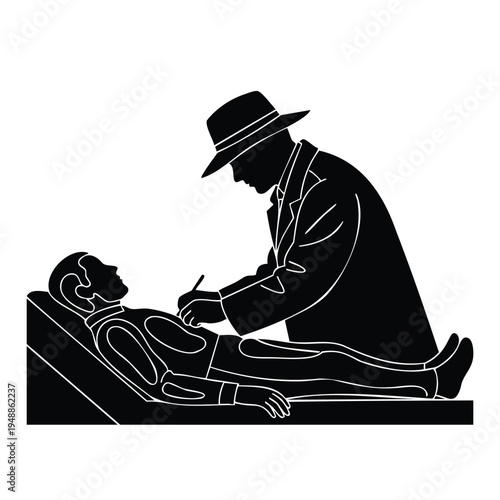 Psychotherapist silhouette with patient, having therapy session with specialist