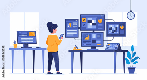 Man working with computers.