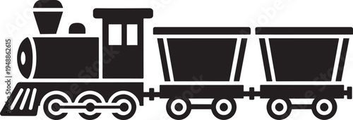 Industrial Mining Train with Ore Wagons Black Silhouette Vector Icon