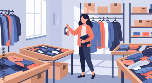 Woman in clothing store.