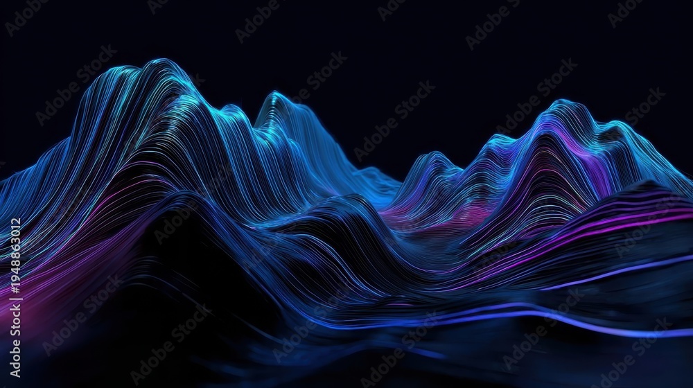Obraz premium Ethereal and fluid background of undulating digital waves in vibrant hues, ideal for adding a sense of depth and motion to modern design compositions.