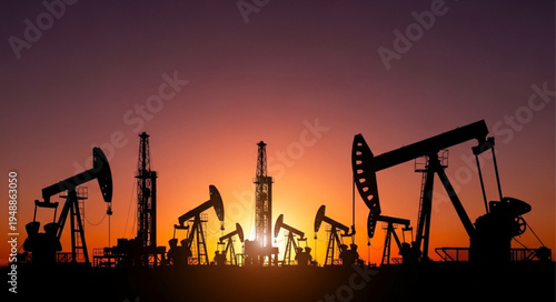 Oil Pumps at Sunset - A Silhouette of Energy Production.