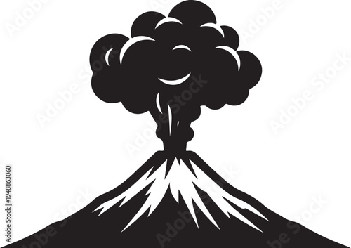 Vector volcano icon erupting with smoke