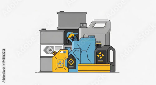 Assortment of Automotive Fluids and Batteries Illustration.