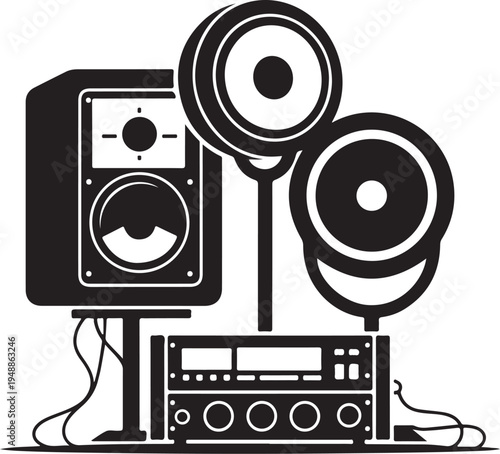 Stereo speaker system, sound equipment, audio setup, music speakers