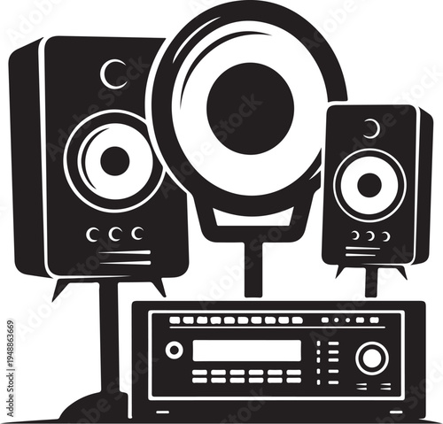 Vector illustration of stereo speaker system with subwoofer