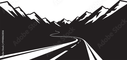 Vector mountain road landscape silhouette
