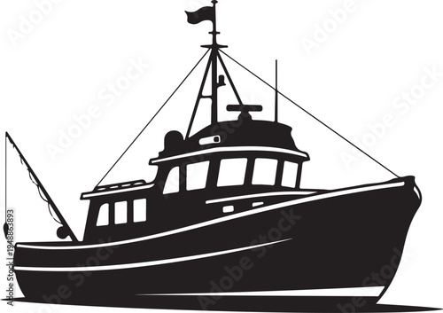 Black fishing boat vector illustration