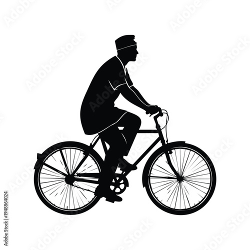 Silhouette male healthcare worker riding bicycle for home visit care