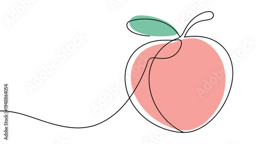 Foto minimalist continuous line drawing of peach fruit with leaf healthy food concept