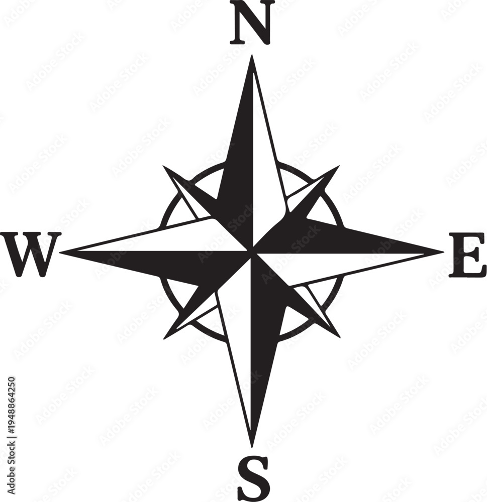 Obraz premium Black compass rose vector icon