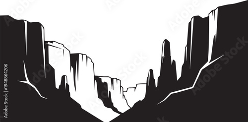 Black silhouette of canyon landscape vector illustration