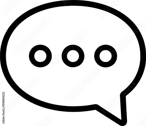 Round chat bubble icon with message dots in thin outline style. Clean minimal speech bubble design suitable for messaging platforms, mobile apps, social networks, and communication UI elements.