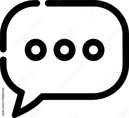 Rounded square speech bubble icon with message dots in minimal outline style. Perfect for UI communication systems, mobile messaging apps, social platforms, and digital interface designs.
