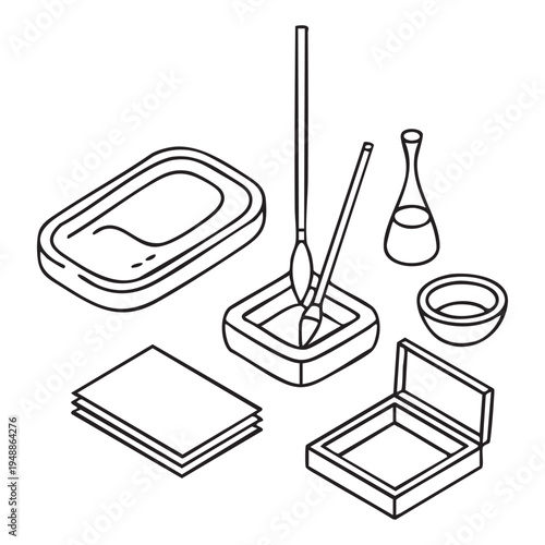 Black and white of lab equipment and for scientific experiments scientific tools beaker