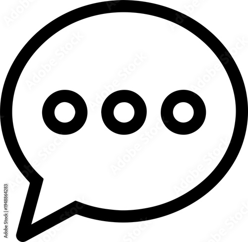 Round chat bubble icon with message dots in thin outline style. Clean minimal speech bubble design suitable for messaging platforms, mobile apps, social networks, and communication UI elements.