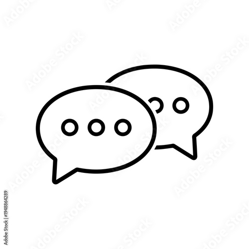 Two overlapping speech bubbles representing conversation and dialogue. Minimal outline chat icon ideal for messaging apps, discussion platforms, customer support interfaces, and communication UI syste