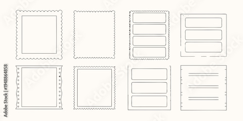 Collection of empty rectangular and scalloped frame templates for design