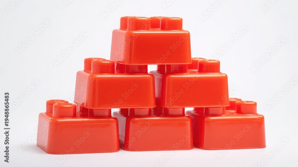 Obraz premium Bright Red Plastic Building Blocks Interlocking for Creative Play and Construction