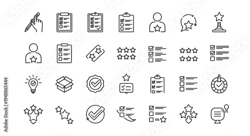 Collection of light gray outline icons for UI design and graphic resources illustrating common interface elements.