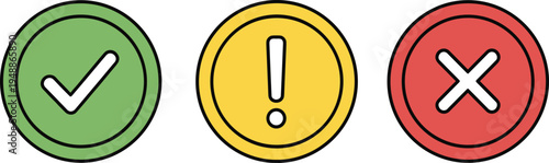 Success warning and error status icons set with check mark exclamation and cross symbols vector illustration