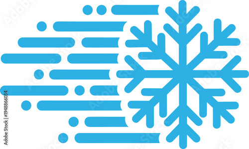 Snowflake cooling icon with speed motion lines vector illustration representing cold air flow, refrigeration and air conditioning concept