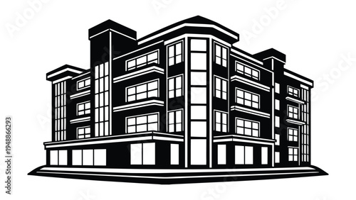 Modern Residential Apartment Building Vector Illustration
