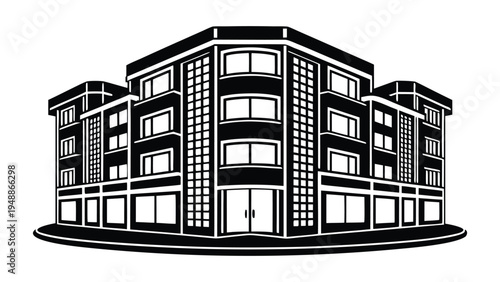Modern Residential Apartment Building Vector Illustration