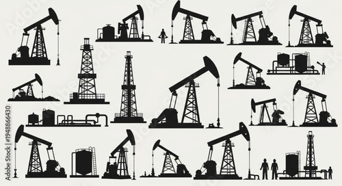 Silhouetted Oil Rigs and Towers - A Visual Exploration of Energy Production.