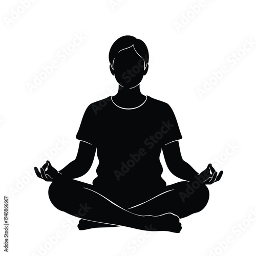 Silhouette of person meditating in lotus position with hands in mudra