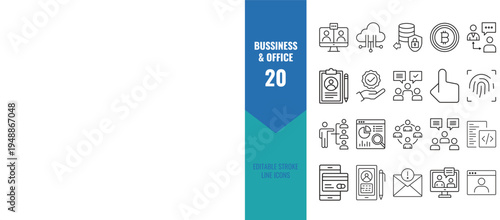 Modern Business & Office Icon • Minimal Business Technology Line Icons • Modern Digital Interface Symbol Set • Clean Outline Web And App Elements • UI Design Pack For Online Platforms