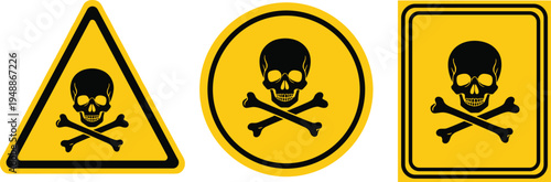 Toxic hazard warning sign set with skull and crossbones symbols vector illustration for danger alert, chemical safety and hazard signage