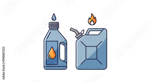 Fuel Containers - Gasoline Can and Oil Bottle with Drop and Flame.