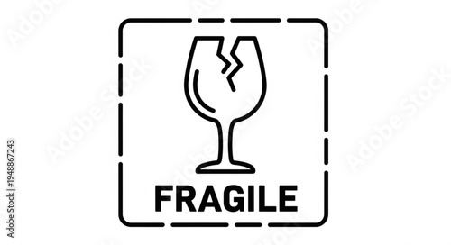 Fragile Glass Symbol Warning Label for Shipping.