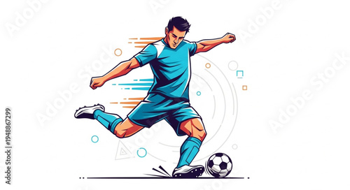 Soccer Player Kicking Ball Action Sport Illustration.