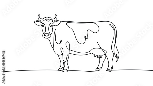 minimalist continuous line drawing of cow standing farm animal livestock agriculture concept simple outline vector illustration isolated