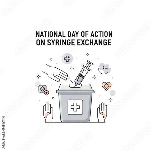 National Syringe Exchange Day Concept with Safe Disposal Container Harm Reduction Vector Illustration