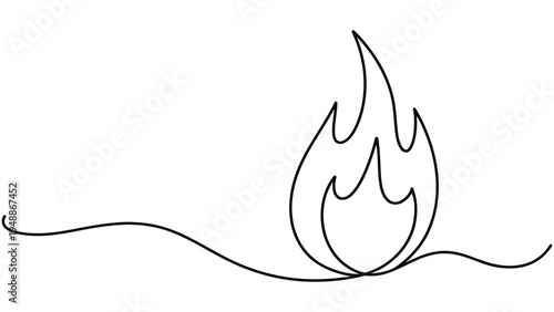 minimalist continuous line drawing of fire flame symbol heat energy danger concept simple outline vector illustration isolated