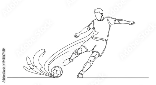 Soccer Player Kicking Ball Line Art Illustration.