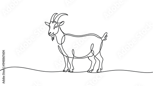 minimalist continuous line drawing of goat standing farm animal livestock rural agriculture concept simple outline vector illustration