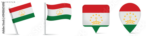 Tajikistan flag icon collection isolated on white background